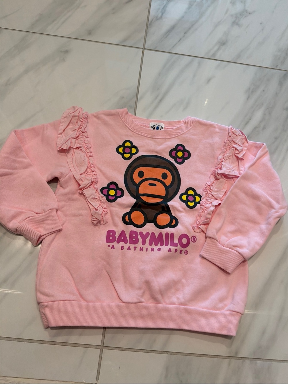 Authentic BAPE Kids Pink Baby Milo Flower Ruffle Sweatshirt - Worn twice